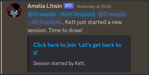 Discord message from a webhook announcing the Drawpile session