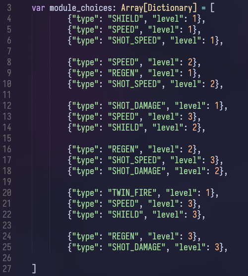 An array named module_choices with a list of modules represented by dictionaries as described above